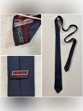 Vintage Austin Reed Men's Geometric Black Red Trevira Slim Skinny Long Tie